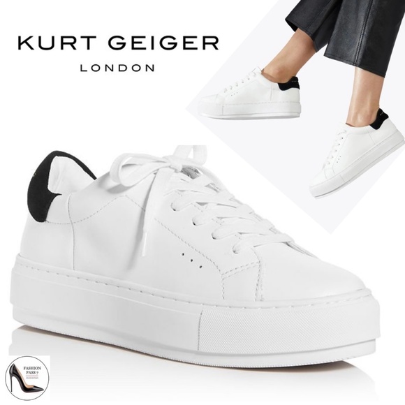 KURT GEIGER Women's Laney White Leather Platform Low Top Sneakers Loafers - Picture 1 of 16